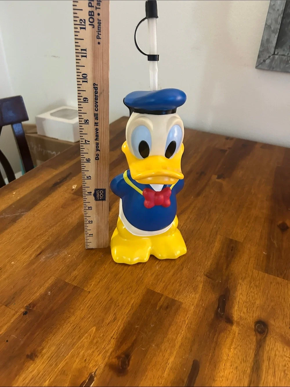 Vintage Disney Donald Duck Hard Plastic Water Bottle Straw and Cap Intact.